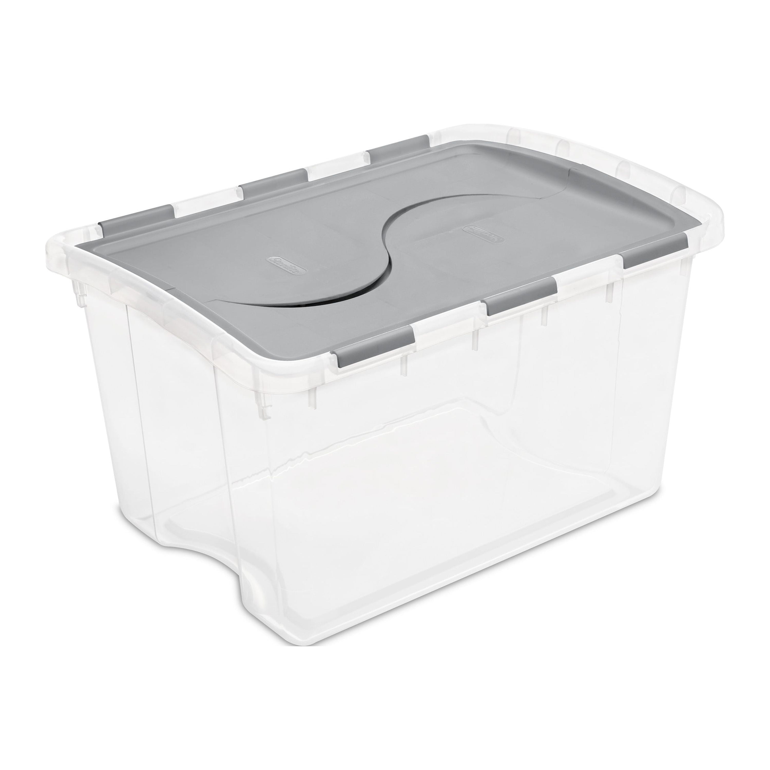 (2 pack) Sterilite 48 Quart Medium Storage Bin with Hinge Lid, Clear Plastic FlipLid Storage Container, Gray