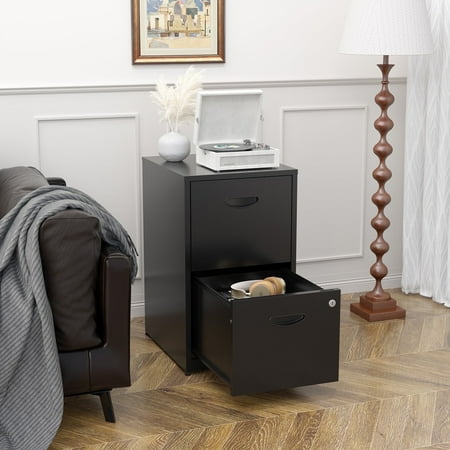 Polup 18"D Modern Office Locking File Cabinet 2 Drawer,Black Metal Vertical File Cabinet