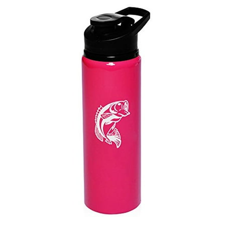 

25 oz Aluminum Sports Water Travel Bottle Bass Fish (Hot-Pink)