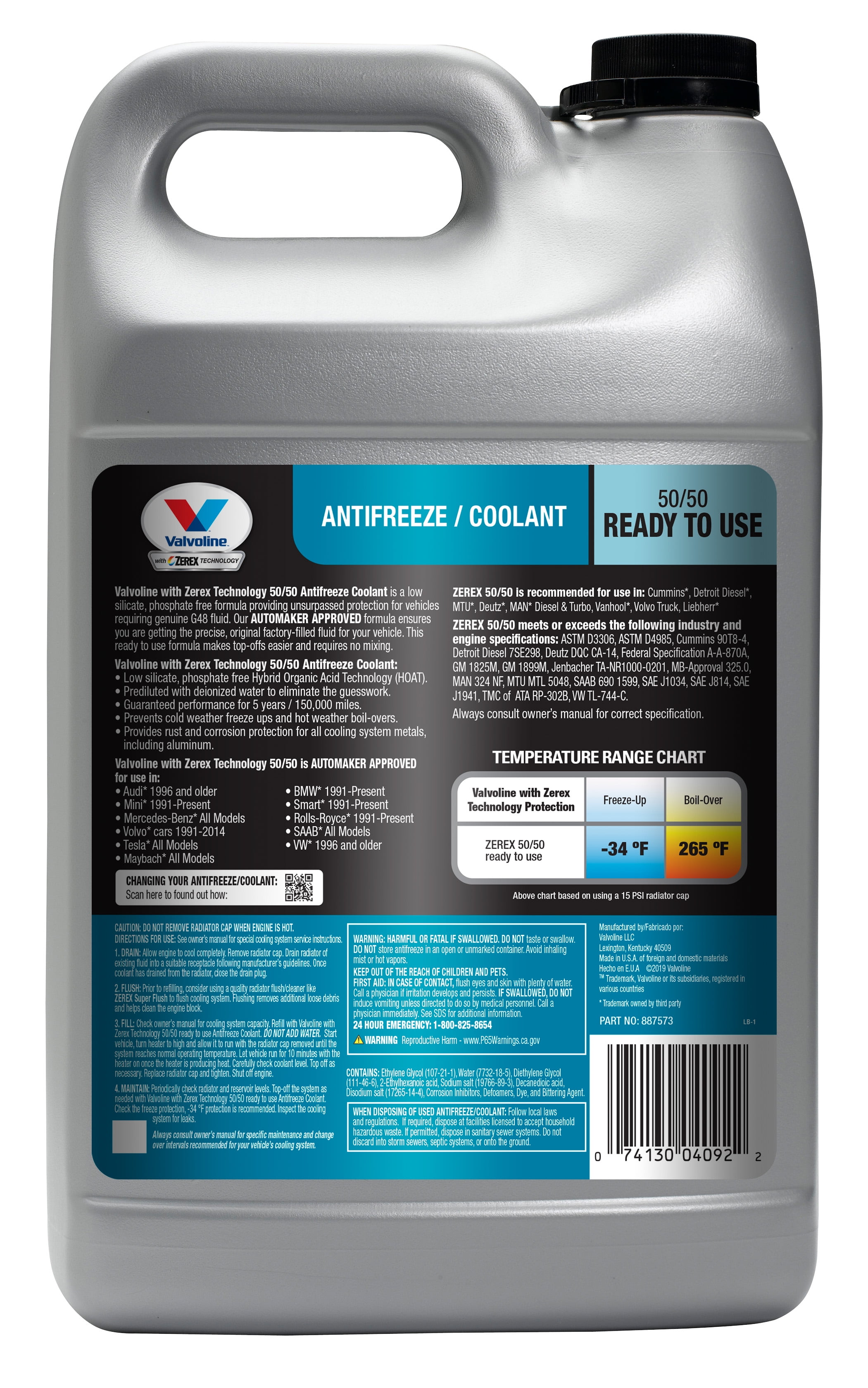 Valvoline Zerex Asian Blue Vehicle Antifreeze/Coolant, 40 OFF