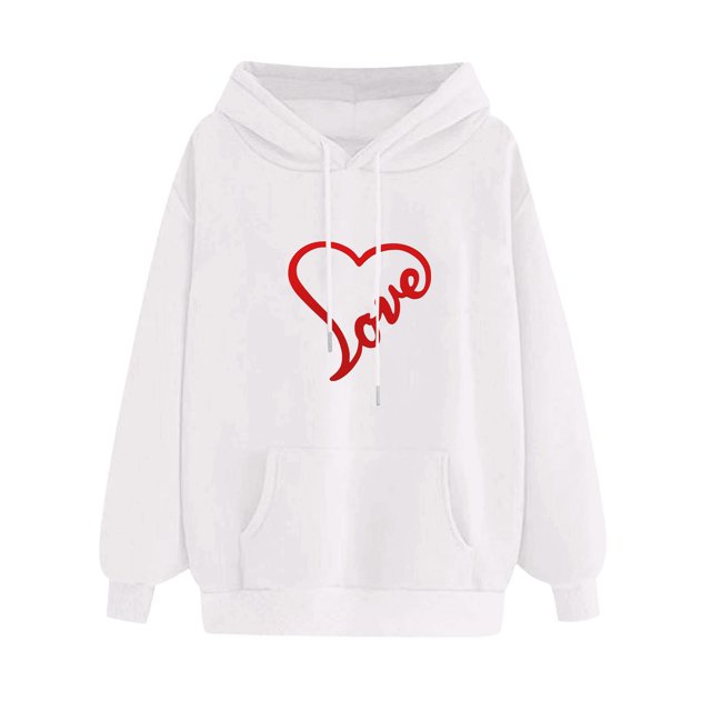WZXFASHION Chandail à Capuchon pour Femmes à Couleur Unie à Manches Longues Imprimé Amour Rabais de 50 % Liquidation Chandail à Capuchon à Fermeture Éclair