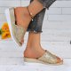 thumbnail image 2 of Bmisegm Ladies Summer Rhinestone Shiny Beach Outside Wear Slope Heel Big Size Sandals Slippers Sandals Women Summer Gold 8.5, 2 of 8