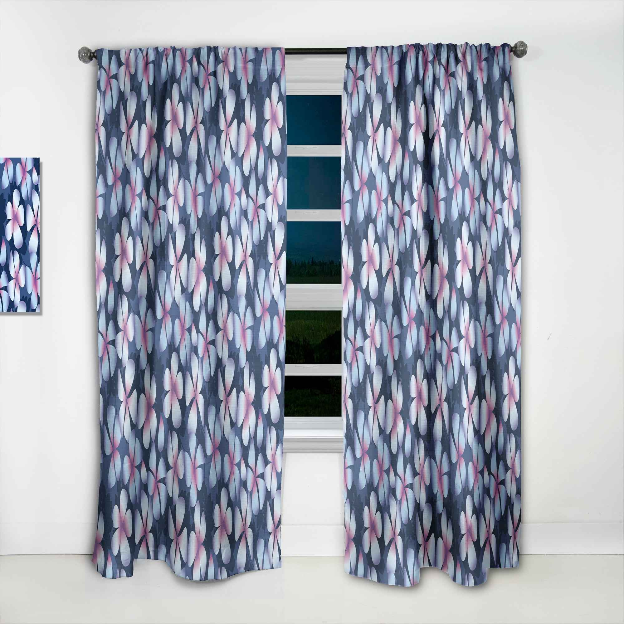Designart 'Frangipani Retro Flowers' Mid-Century Modern Curtain Panel