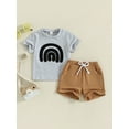 thumbnail image 5 of Aojekbee Toddler Boy Summer Outfit Rainbow Embroidery Short Sleeve T-Shirt with Solid Color Shorts 2 Pcs Set, 5 of 10