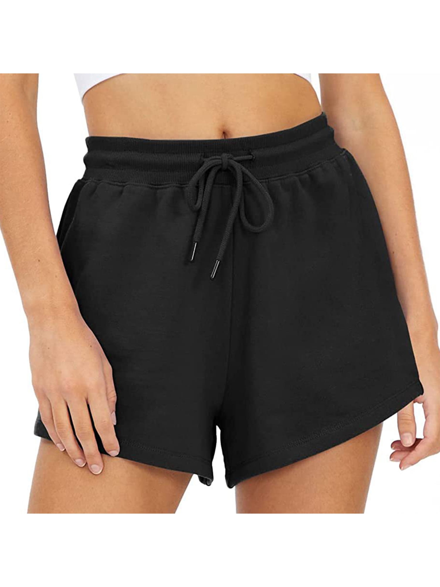 Womens Casual Shorts Plain Elastic Waist Drawstring Pockets Beach ...