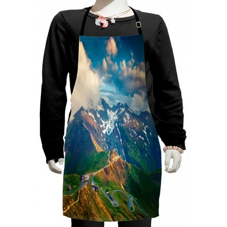 

Mountain Kids Apron Grossglockner High Alpine Road in Austria European Landscape Wanderlust Theme Boys Girls Apron Bib with Adjustable Ties for Cooking Baking Painting Multicolor by Ambesonne