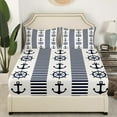 thumbnail image 3 of Erosebridal Nautical Striped Bed Sheets Set Full Anchor Rudder Sheet Set Men Navy Blue Geometric Sheets Vintage Ocean Adventure Deep Pocket Flat Fitted Sheet, 3 of 6