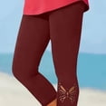 thumbnail image 7 of Minjewel Women's Casual Solid Color Butterfly Hollow Out Burned Cropped Pants,Yoga Base Capri Leggings for Workout,Wine,M, 7 of 7