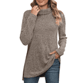 thumbnail image 2 of Solid Fall Sweaters For Women Turtleneck Ribbed Knit Tunic Pullover Long Sleeve Side Split High Low Hem Relaxed Fit Tops, 2 of 5