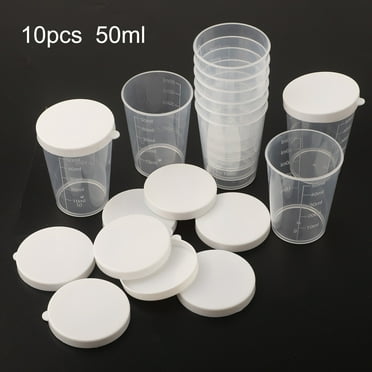 Arkzeo 10 Pack Transparent Plastic Measuring Cup Set 50ml Capacity Cups with White Lids Great for Mixing and Measuring