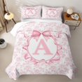 thumbnail image 2 of Feelyou Rose A Initial Twin Quilt Set for Girls, Reteo Princess Bow Twin Coverlet Set, Pink White, 2-Piece, 2 of 7