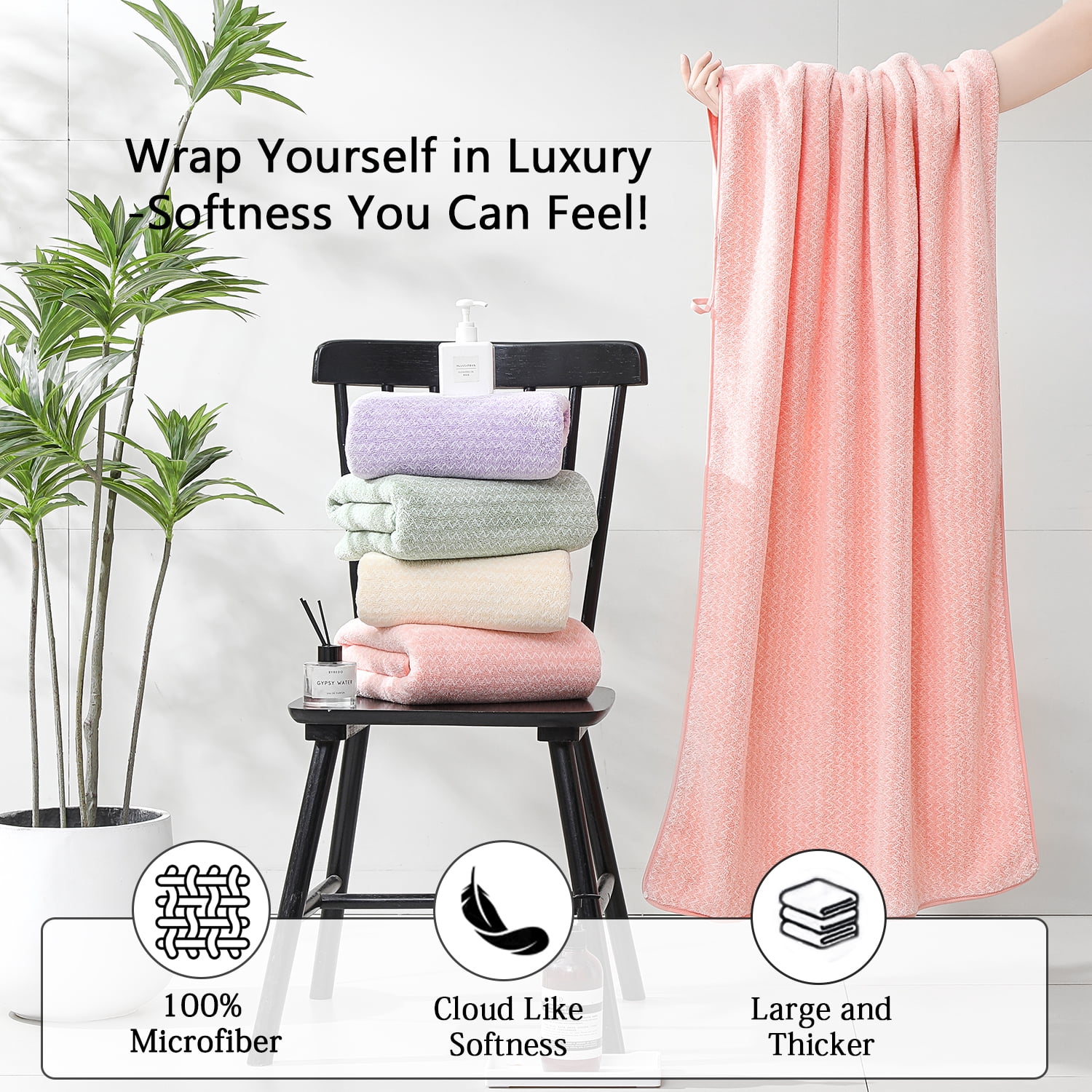 Covina Home 18 Piece Bath Towels Set,100% Microfiber Family Bathroom Towel with Hanging Loops-6 Bath Towels,6 Hand Towels,6 Washcloths,Quick Dry Highly Absorbent Shower Towel for Bathroom,Hotel,Spa