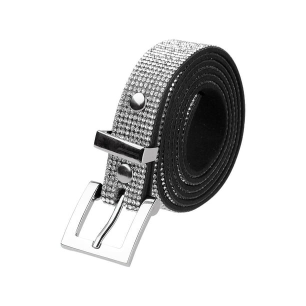Cinturones de mujer INSPIRE CHIC con rhinestones, cinturón brillante de cristal brillante y suave para jeans y vestidos de fiesta 45.3x0.7" (LxA) Blanco
