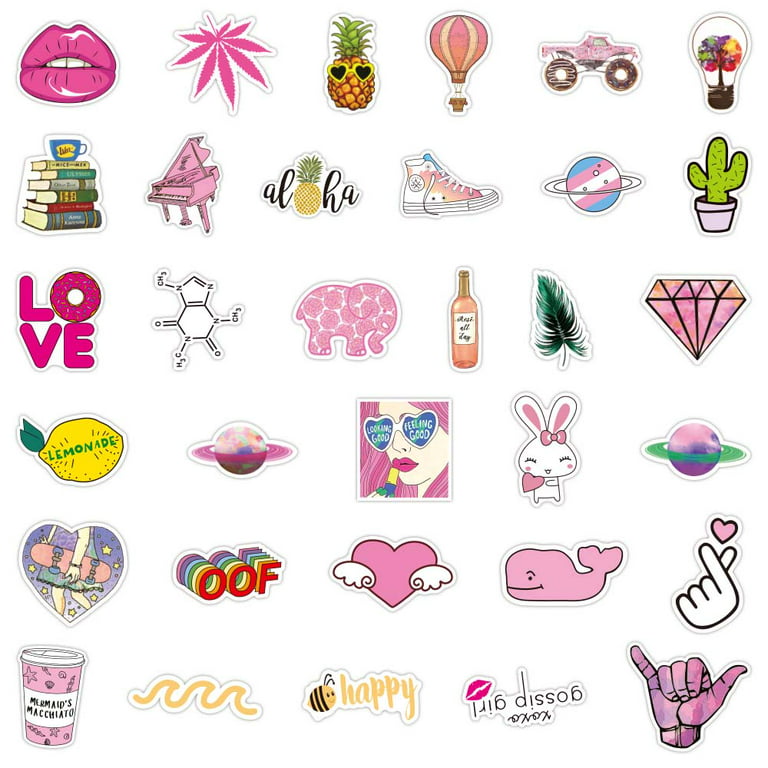 Cute Pink Kawaii Stickers 90 Pcs, Waterproof Vinyl Water Bottles Stickers  Laptop Skateboard Luggage Sticker Pack For Girls Kids