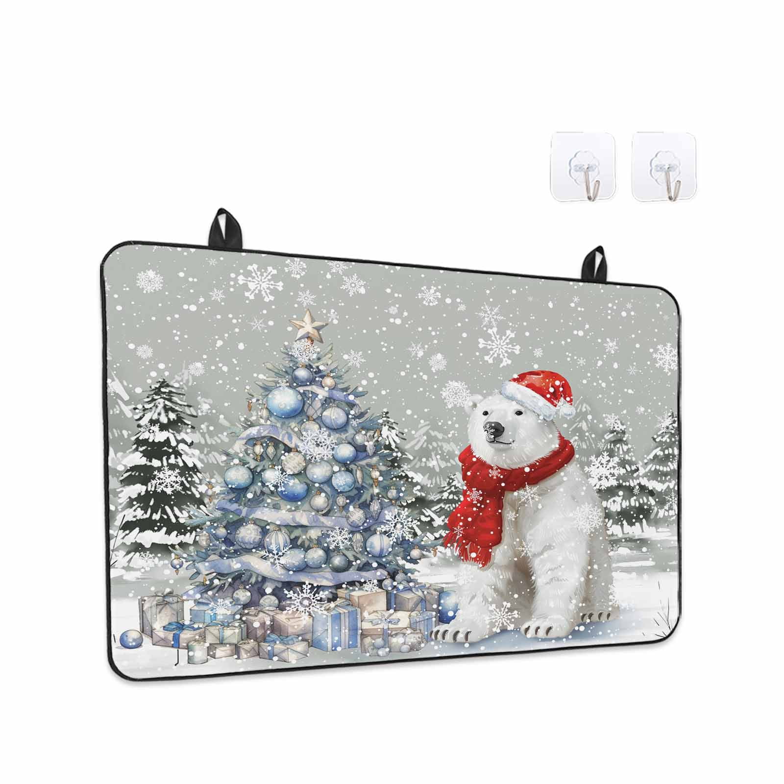 Gray Bear Christmas Stove Top Cover for Electric Stove, Heat-proof & Non Slip Glass Top Stove Cover Protector, Xmas Tree Snowflake Kitchen Flat Cooktop Rubber Mat 24x21 Inches