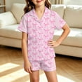 thumbnail image 2 of RUTAYY Girls Pajama Set Bow Graphic 2 Piece Button Down Lapel Collar Loungewear Household Evening Rest Pink, 2 of 4