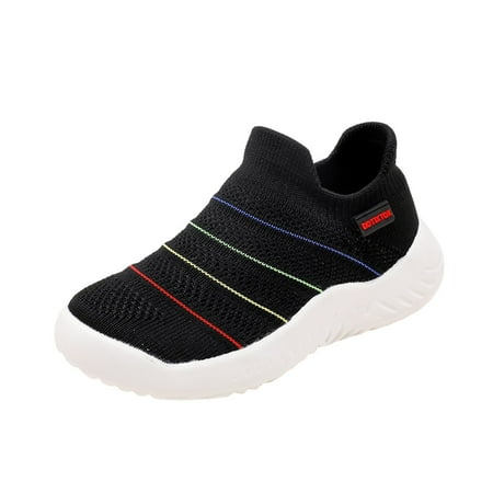 eileial Knitted Mesh Running Breathable Sports Shoes for Boys and Girls(Black 8.5)