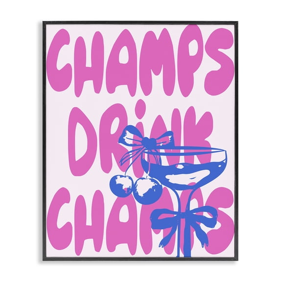 Stupell Industries Champs Drink Champagne Quotes and Sayings Painting Black Framed Art Print Wall Art, 11 x 14