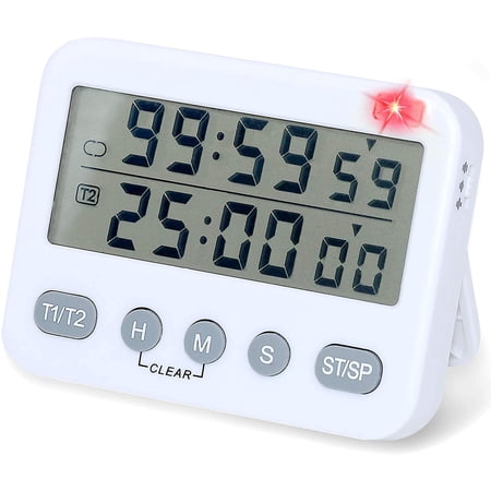 Dual Digital Timer With Magnetic Back - Kitchen, Cooking, Exercise, Pomodoro Timer (AAA Batteries Included)