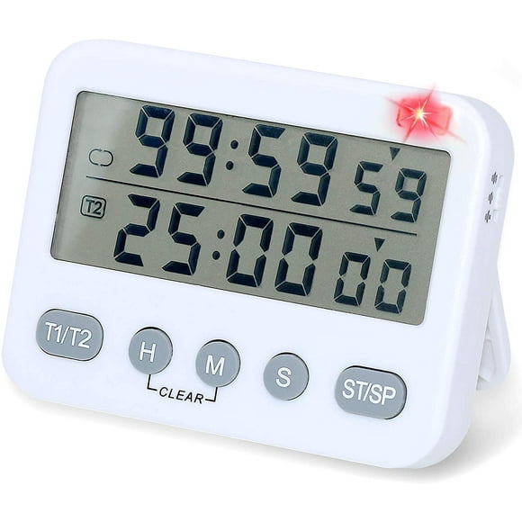 Dual Kitchen Timer Digital Timers for Cooking, MECHEER 2 in 1 Egg Timer Time Timer Pomodoro Timer Countdown Timer for Kids, Magnetic Timer Loud Ring Adjustable Volume Big Numbers + AAA Batteries