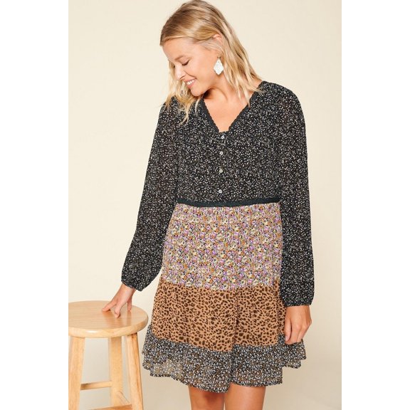 Printed Block Woven Mini Dress