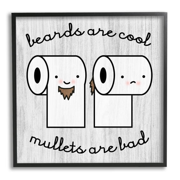 Stupell Industries Beards Vs. Mullets Toilet Paper Bathroom Humor Expression Graphic Art Black Framed Art Print Wall Art, Design by Daphne Polselli