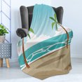 thumbnail image 4 of Graphic Beach Soft Flannel Fleece Throw Blanket, Cartoon Seascape with Ocean and Palm Trees Summer Leisure Image, Cozy Plush for Indoor and Outdoor Use, 70" x 90", Multicolor, by Ambesonne, 4 of 5