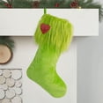 thumbnail image 4 of Christmas Green Hanging Faux Fur Stockings Treat Bag Candy Pouch Holder for Xmas Tree Holiday Party Supplies, 4 of 6