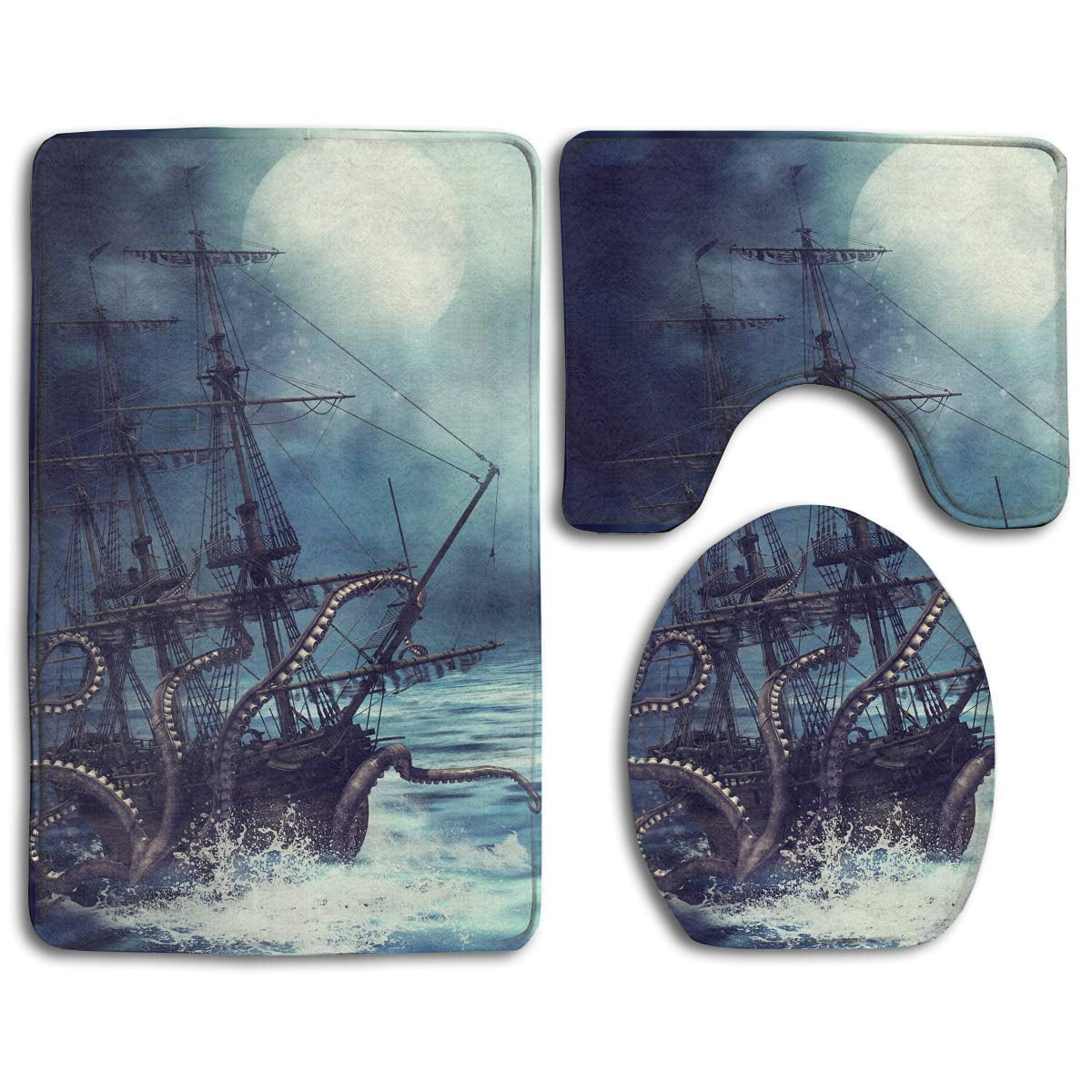 XDDJA Pirate Ship Octopus Tentacles 3 Piece Bathroom Rugs Set Bath Rug