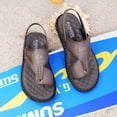 thumbnail image 1 of Sandales de Plage Décontractées pour Hommes en Cuir Synthétique Microfibre à Imprimé Graphique, Bout Rond - Semelle Intérieure en PU Respirante, Semelle en Caoutchouc, Style Preppy, Port Toutes Saisons, 1 of 3