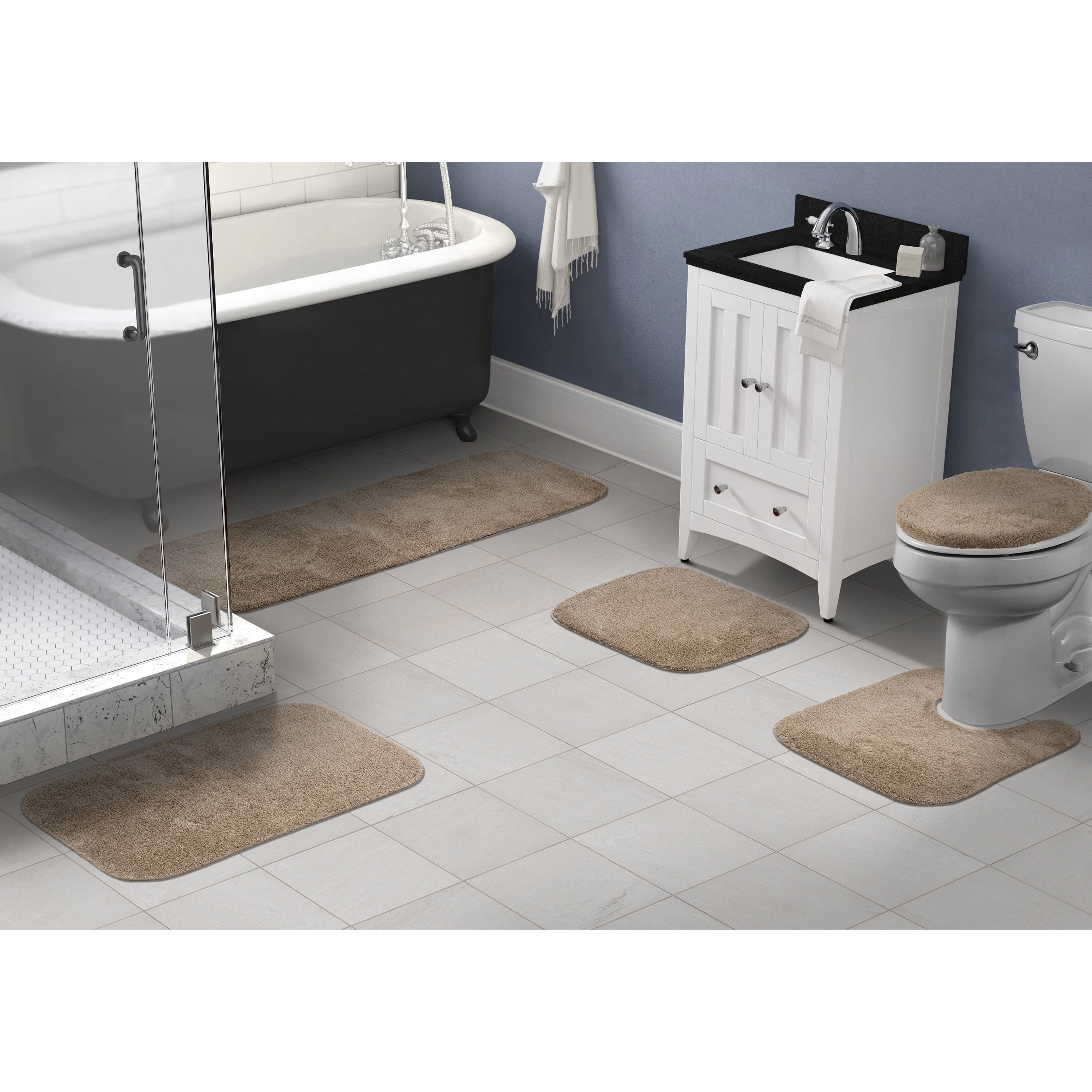 Garland Rug Traditional Washable Bath Rug Set, 5 Piece Set (2 Bath Rugs, Contour, Lid, & Runner)&nbsp;Taupe