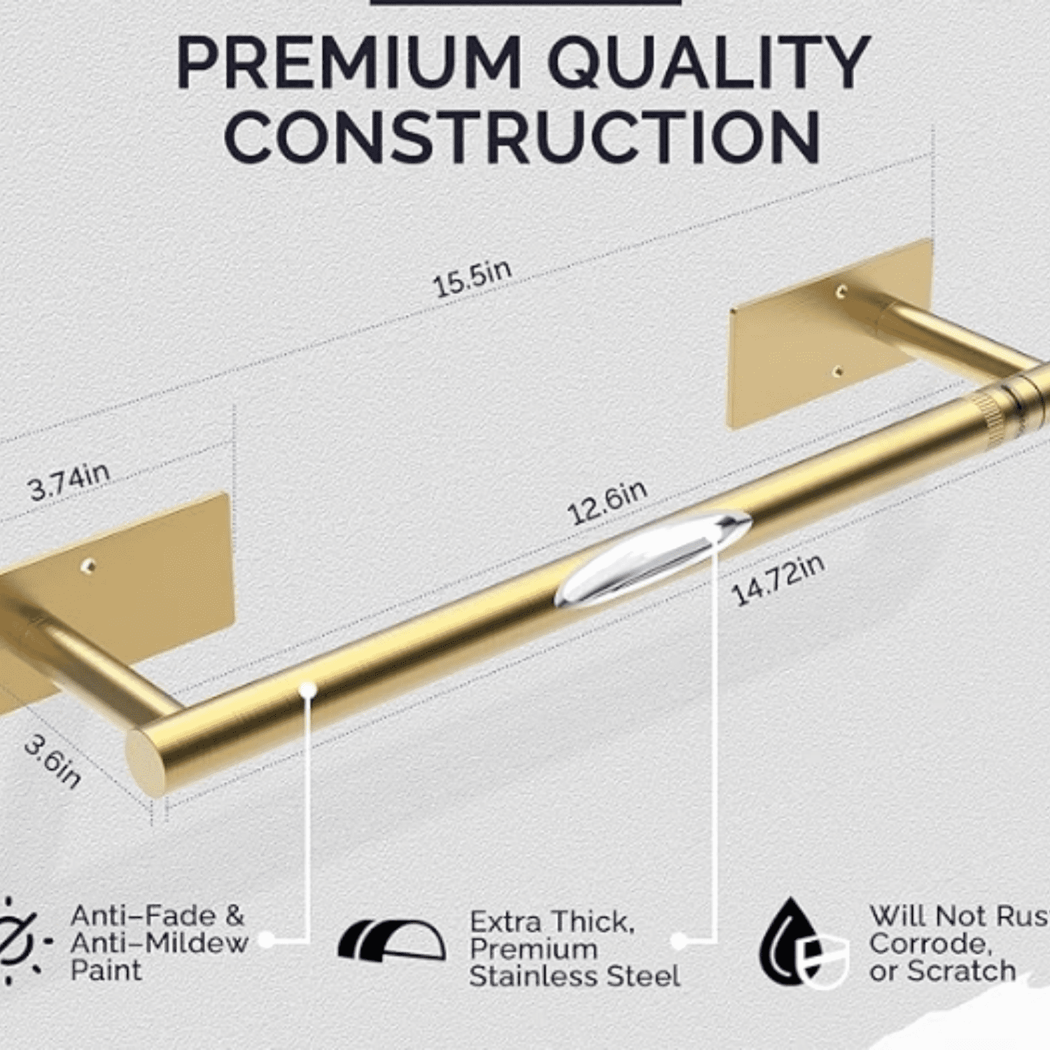 Paper Towel Holder Under Cabinet, Self Adhesive or Wall Mounted SUS304 Stainless Steel Paper Towel Holder for Kitchen, Bathroom, Farmhouse, Barbecue and Laundry (Bed Gold)