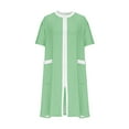 thumbnail image 3 of Sakmal Green Nightgowns for Women Full Zip Cute Knee Length Sleep Dress Short Sleeve Striped Nightgowns with Pockets, 3 of 5
