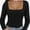 Black, variant on Womens Long Sleeve Square Neck Tops Fashion Slim Fit Tees Shirts