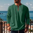 thumbnail image 5 of YLSDY 2025 Summer Linen Shirts for Men Casual Long Sleeve Cotton T Shirts Lace Up V Neck Tops Beach Hawaiian Shirts Green M, 5 of 8
