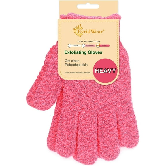 EvridWear Exfoliating Bath Gloves for Woman Girl 1 Pair Heavy (Hot Pink)