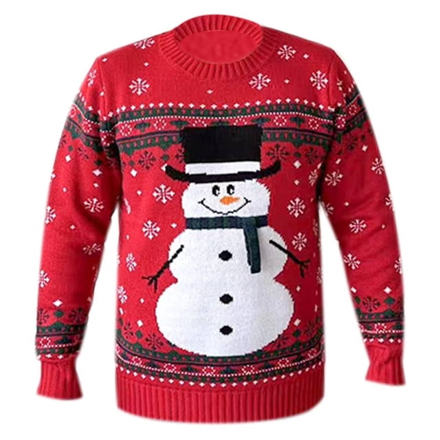 Ugly Suéter George Talla G con Bordados Navideños Muñeco de Nieve Rojo
