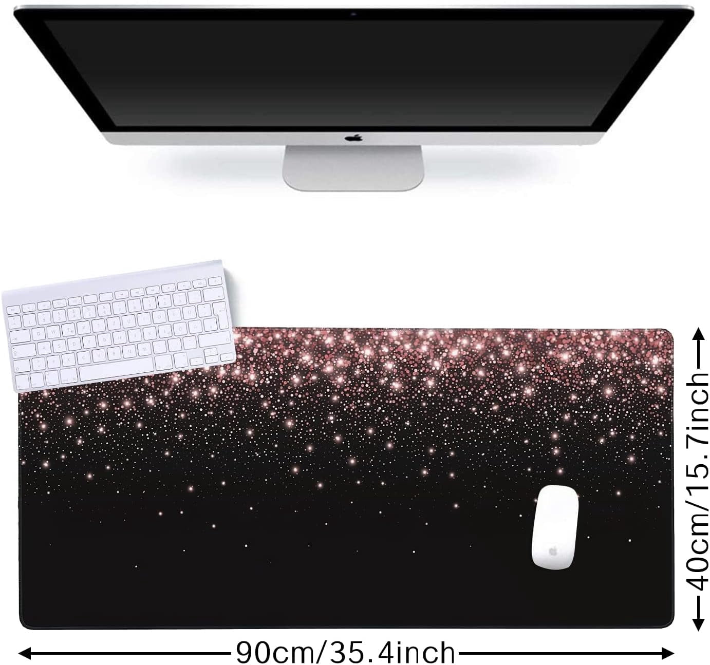 Rose Gold Glitter Gaming Mouse Pad XXL Large Desk Mouse Pad Keyboard Mat with Stitched Edges Waterproof Non-Slip Desk Mat for Laptop,Keyboard,Computer 35.4 * 15.7 Inch