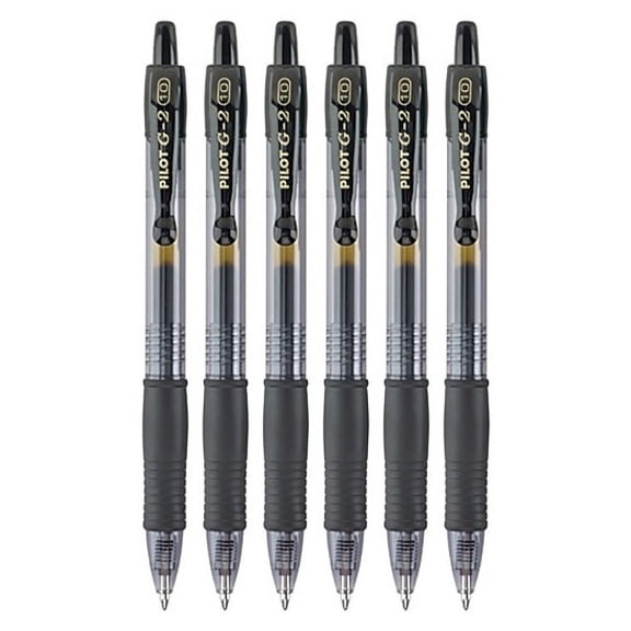 Pilot G2 Retractable Rollerball Gel Pens, Bold Point, 1.0mm, Black Ink, 6 Count