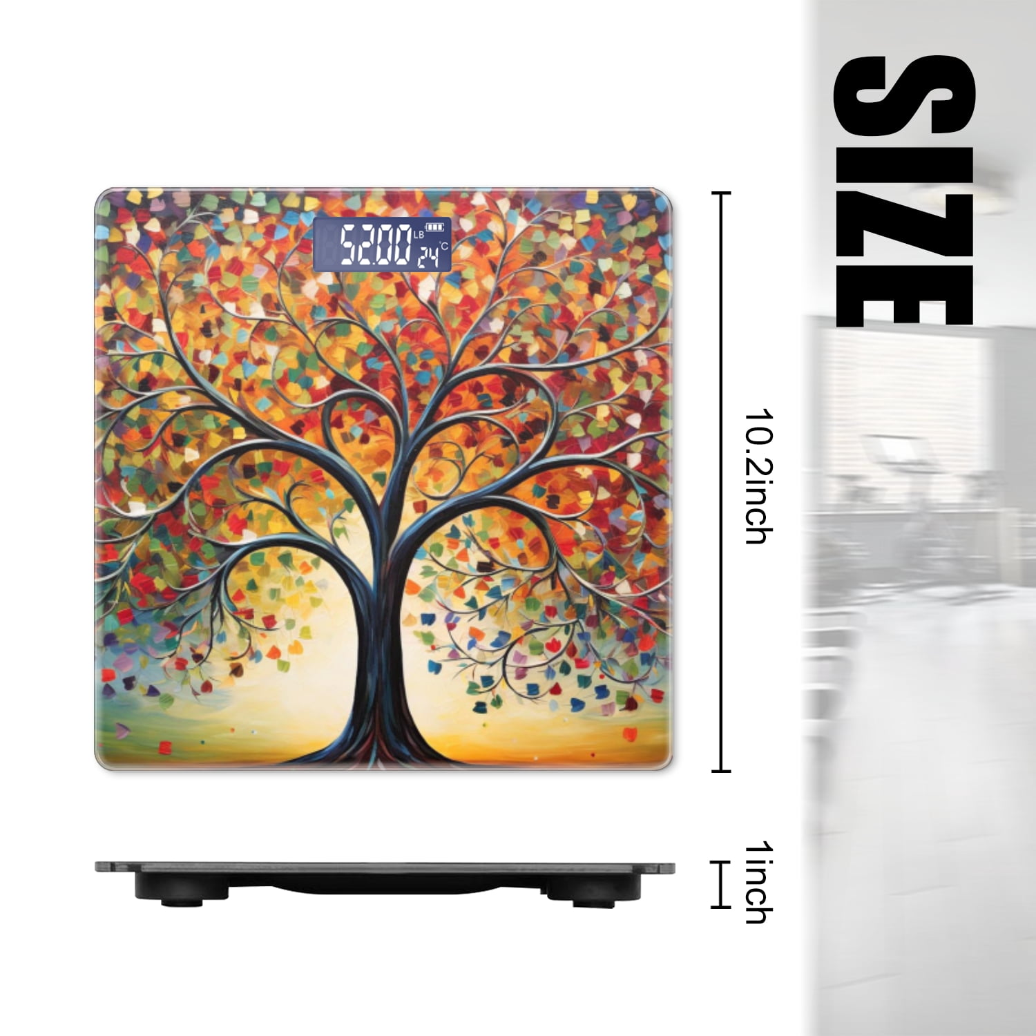 High Precision Body Weight Scale Smart Bathroom Scales with Large LCD Display(400lbs),Decorative for Bedroom-Colorful Tree Of Life With Lush Foliage