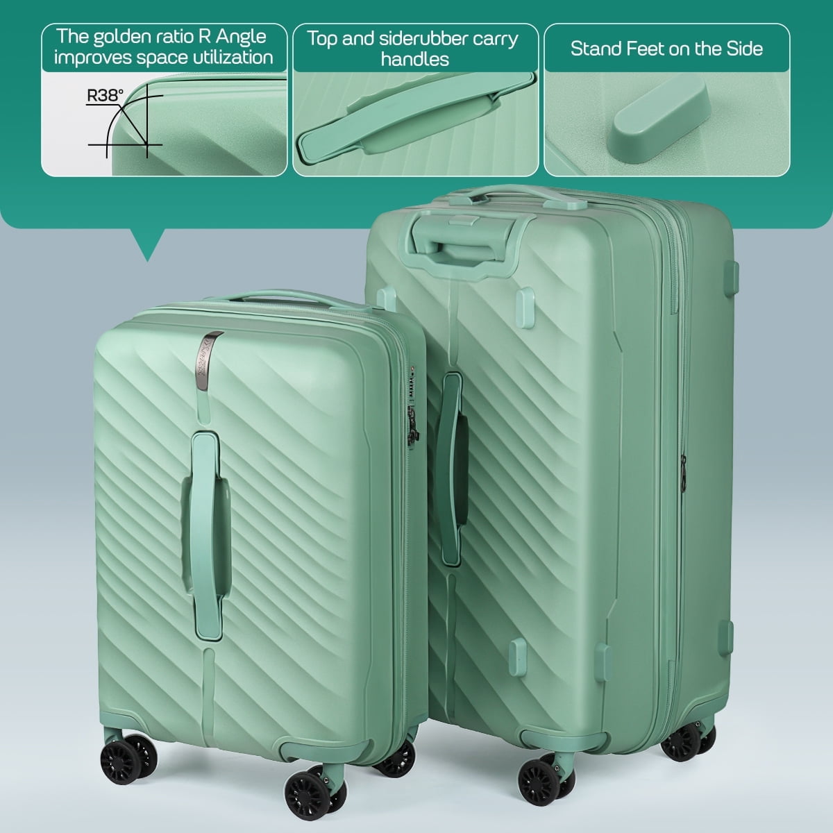 New York Xpress 3-Piece Hardside Luggage Set,20/26/30 Inch Expandable Spinner Suitcases w/TSA Lock, Light Green - DQ135