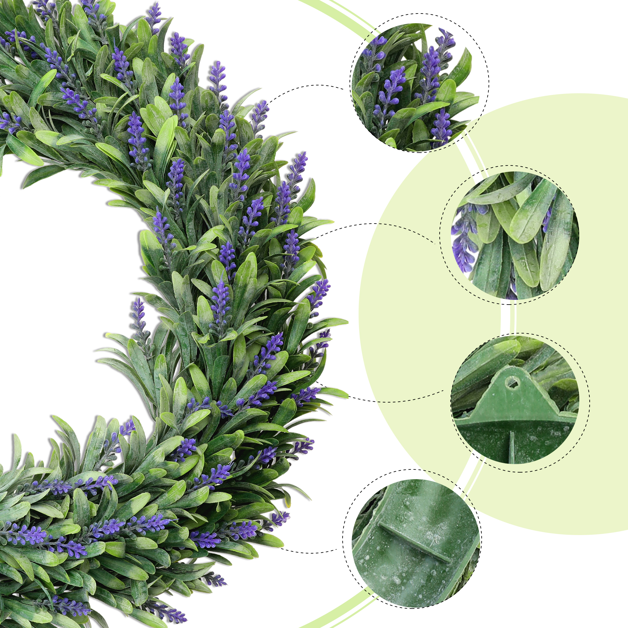Unique Bargains Lavender Wreath for Front Door Plastic Green Leaves Artificial Wreaths