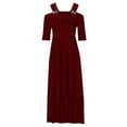 thumbnail image 5 of Robes pour Filles Femmes Ample Col en V Épaules Dénudées Manches Mi-Longues Robe Longue Décontractée en Solde, 5 of 5