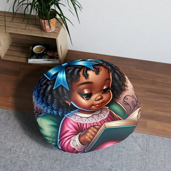 Tufted Floor Pillow, Round Floor Pillow, Reading Pillow, Girl Reading