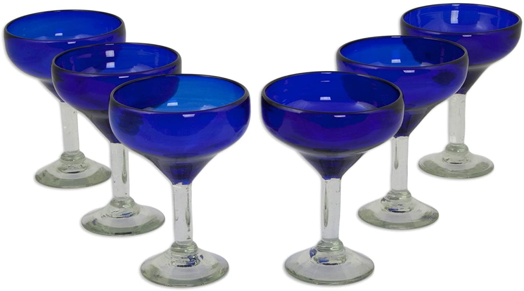 NOVICA Artisan Crafted Dark Blue Recycled Glass Hand Blown Drinking Glasses Set Of 6 'Pure Cobalt' 13 Oz 