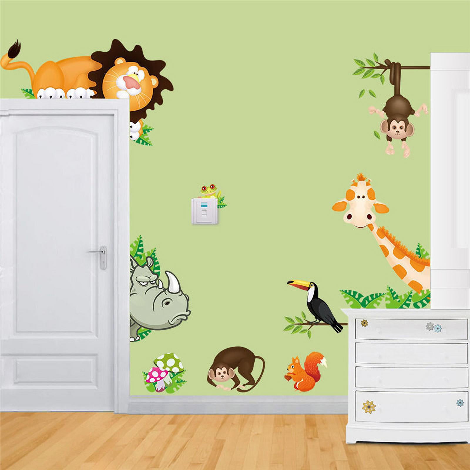Jungle Animals Light Switch Wall Sticker Children's Giraffe Bedroom Playroom Fun 