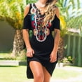 thumbnail image 2 of USSUMA Beach Dresses for Women Casual Summer, Women Cold Shoulder Summer Dress Casual Short Sleeve Sundress Ethnic Print Beach Party African Midi Dresses, 2 of 2