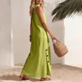 thumbnail image 6 of Dvprdro Mandarin Collar Sleeveless Button Front Side Slit Maxi Dress for Women Loose Fit A Line Summer Daily Solid, 6 of 8