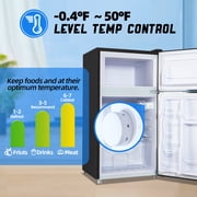 TACOOL Small Retro Mini Fridge with Top Freezer 100 Liter Dual Door Compact Refrigerator with Adjustable Thermostat LED Light, Low Noise for Dorm Black