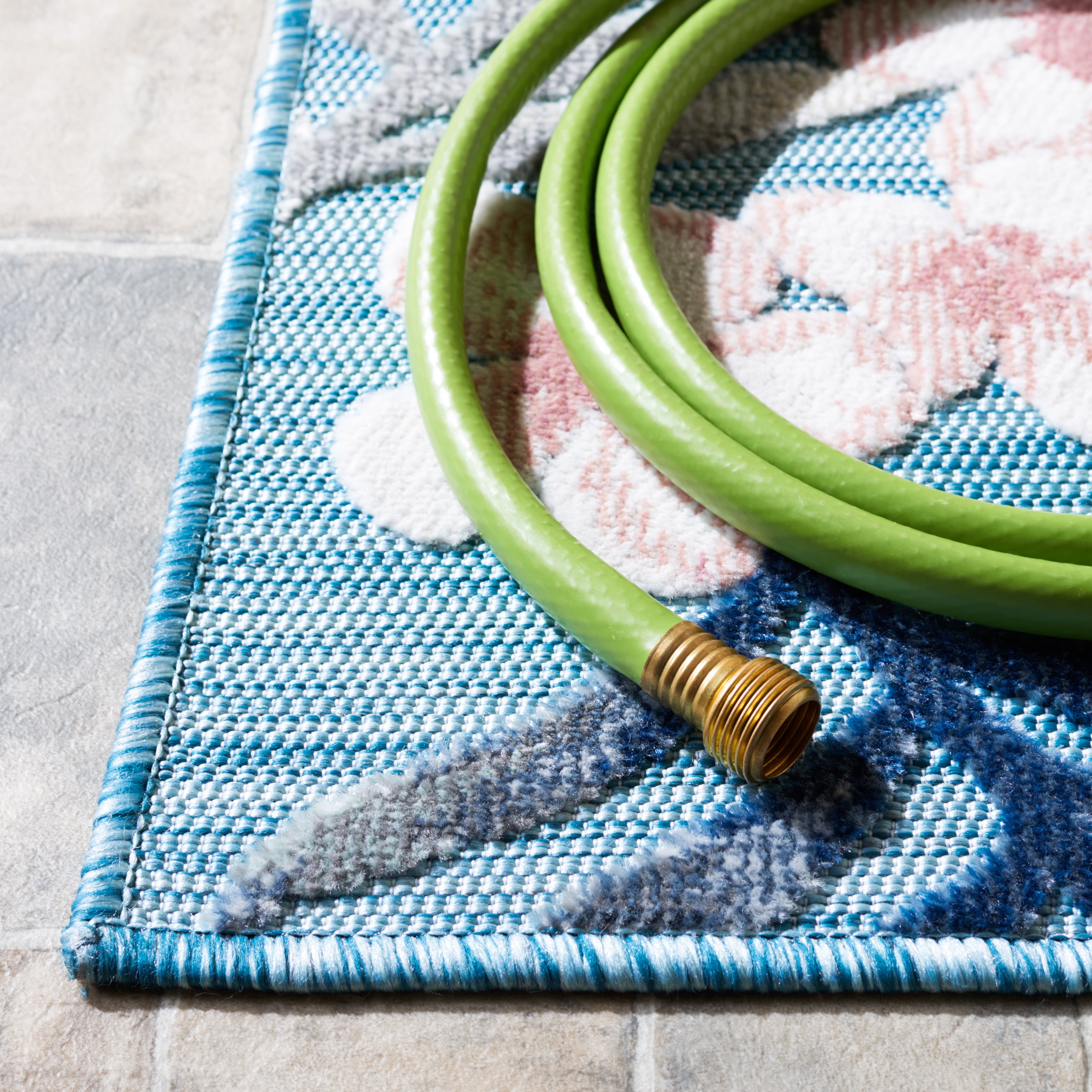 SAFAVIEH Cabana Kade Botanical Indoor/Outdoor Runner Rug, Aqua/Ivory, 2' x 5'